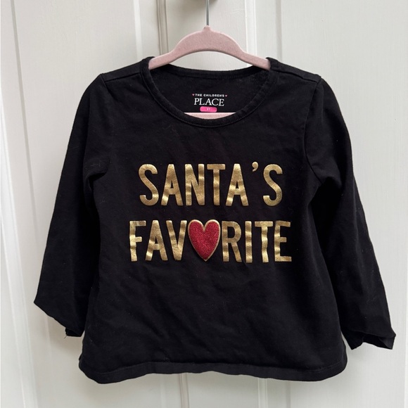The Children’s Place 3T Black Santa’s Favorite Christmas Long Sleeve Top Blouse - Picture 1 of 4